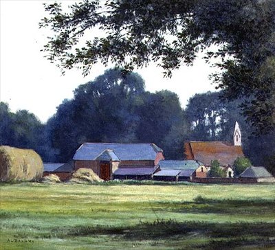 Gården, West Parley, Dorsetshire, 1909 (tempera) af Alfred Lys Baldry