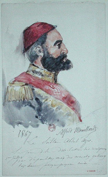 Sultan Abd al-Aziz (1830-76) 1867 (akvarel på papir) af Alfred Mouillard