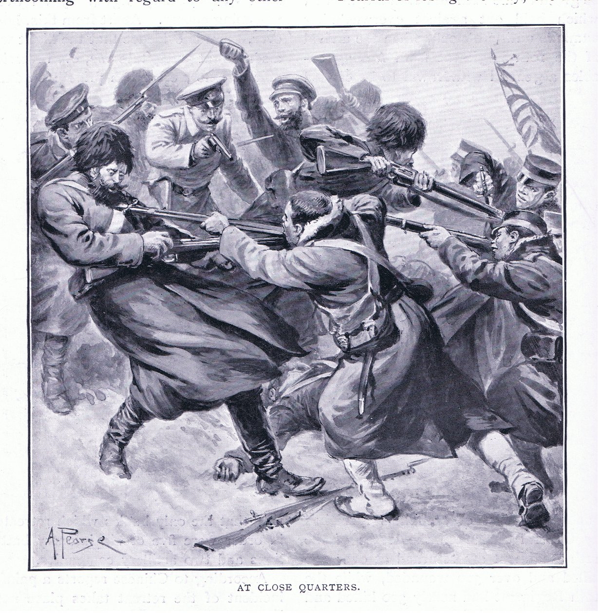 På nærmeste hold, illustration fra Cassells History of the Russo-Japanese War Vol 1, c.1900 af Alfred Pearse