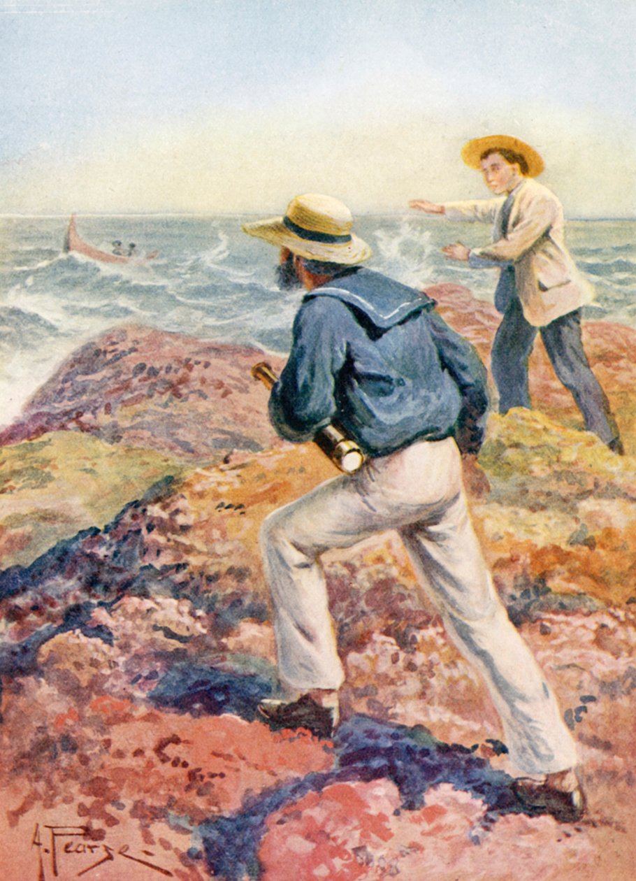 Båd ohøj (farvelitografi) af Alfred Pearse