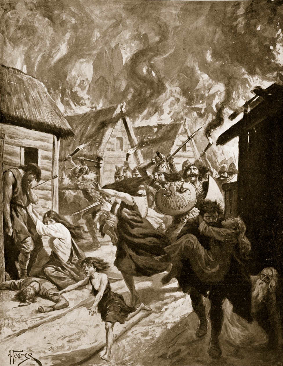 Canterbury Burned by the Danes, 851 AD, illustration fra 