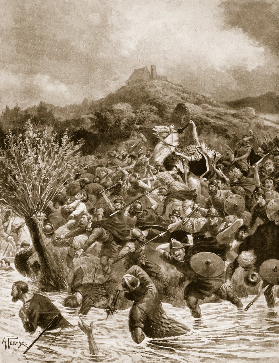 Kong Penda dræbt i Winwaedfield, 655, illustration fra 