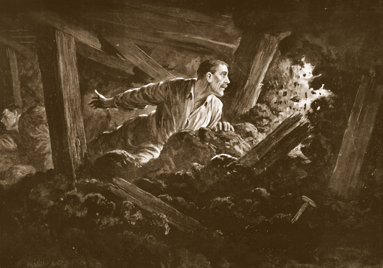 Sapper W. Hackett nægter at efterlade en kammerat, der lå alvorligt såret i et minegalleri af Alfred Pearse