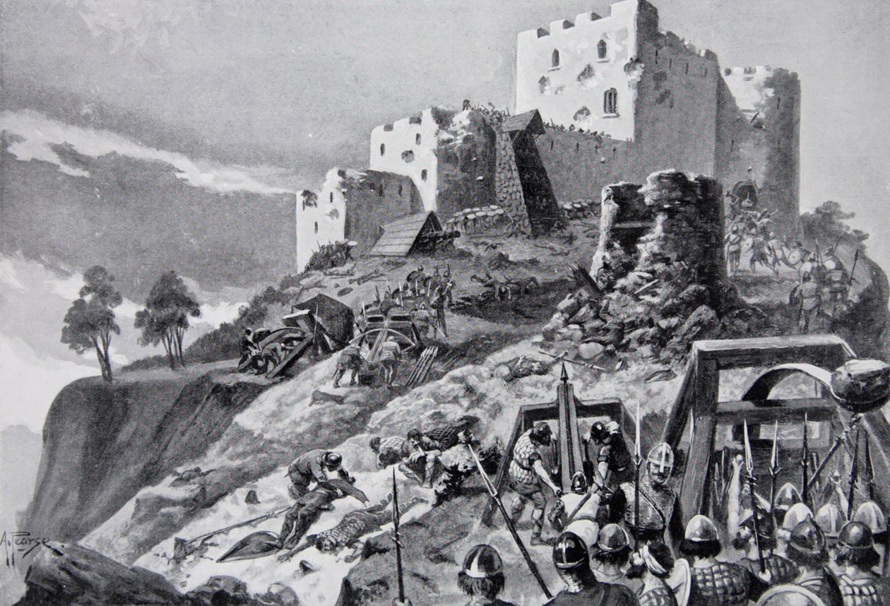 Det walisiske angreb på Montgomery Castle i 1095 ledet af Cadwgan ap Bleddyn, Prince of Powys, illustration fra 