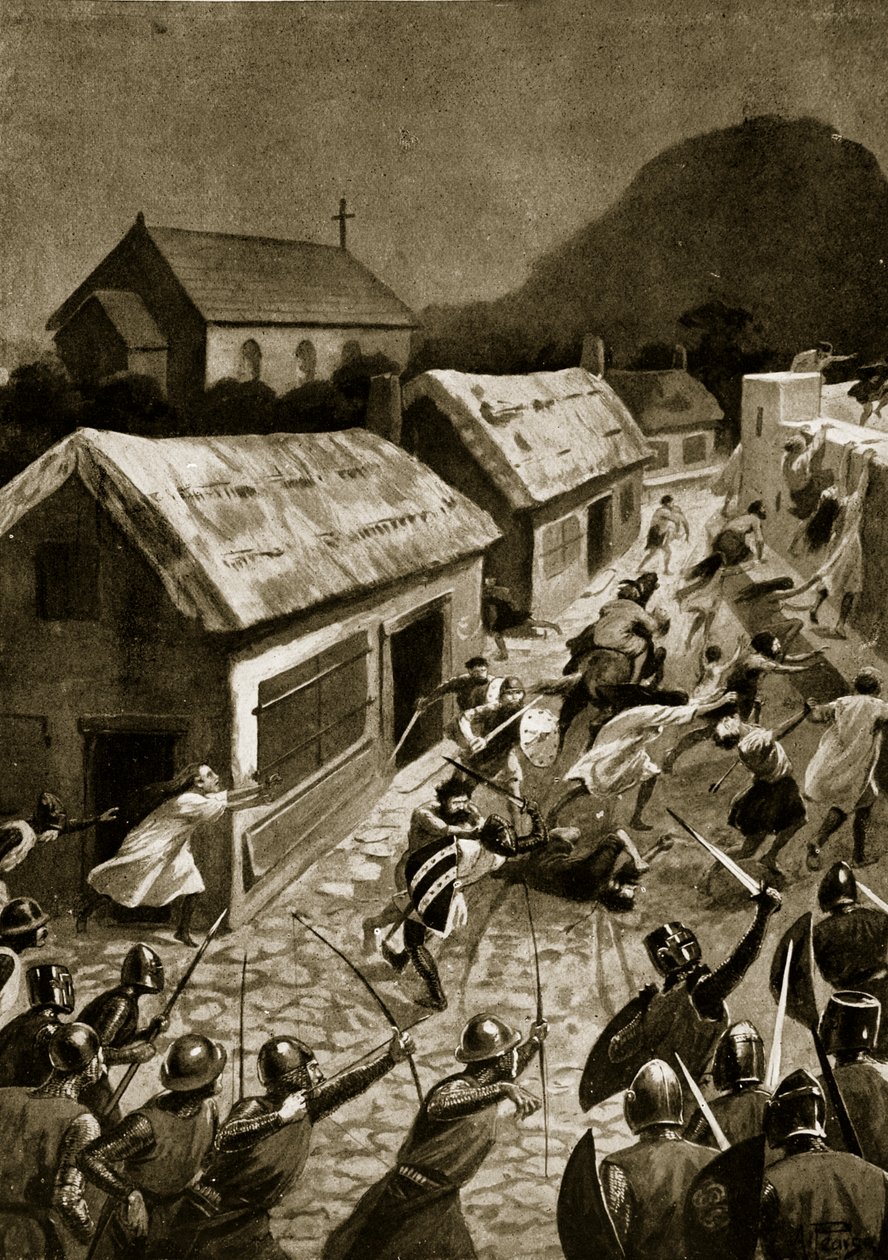 Skotternes storming af Berwick, november 1354, illustration fra 