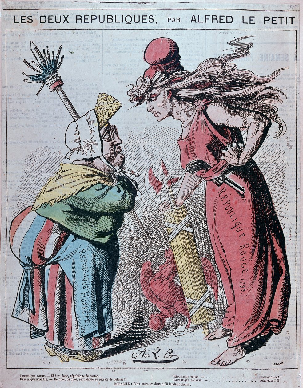 Tegneserie om de to republikker, "" Honnete Republic (1830) og Red Republic (1793)" af Alfred Le Petitty i "" Le Grelot""" 1872 af Alfred Petit