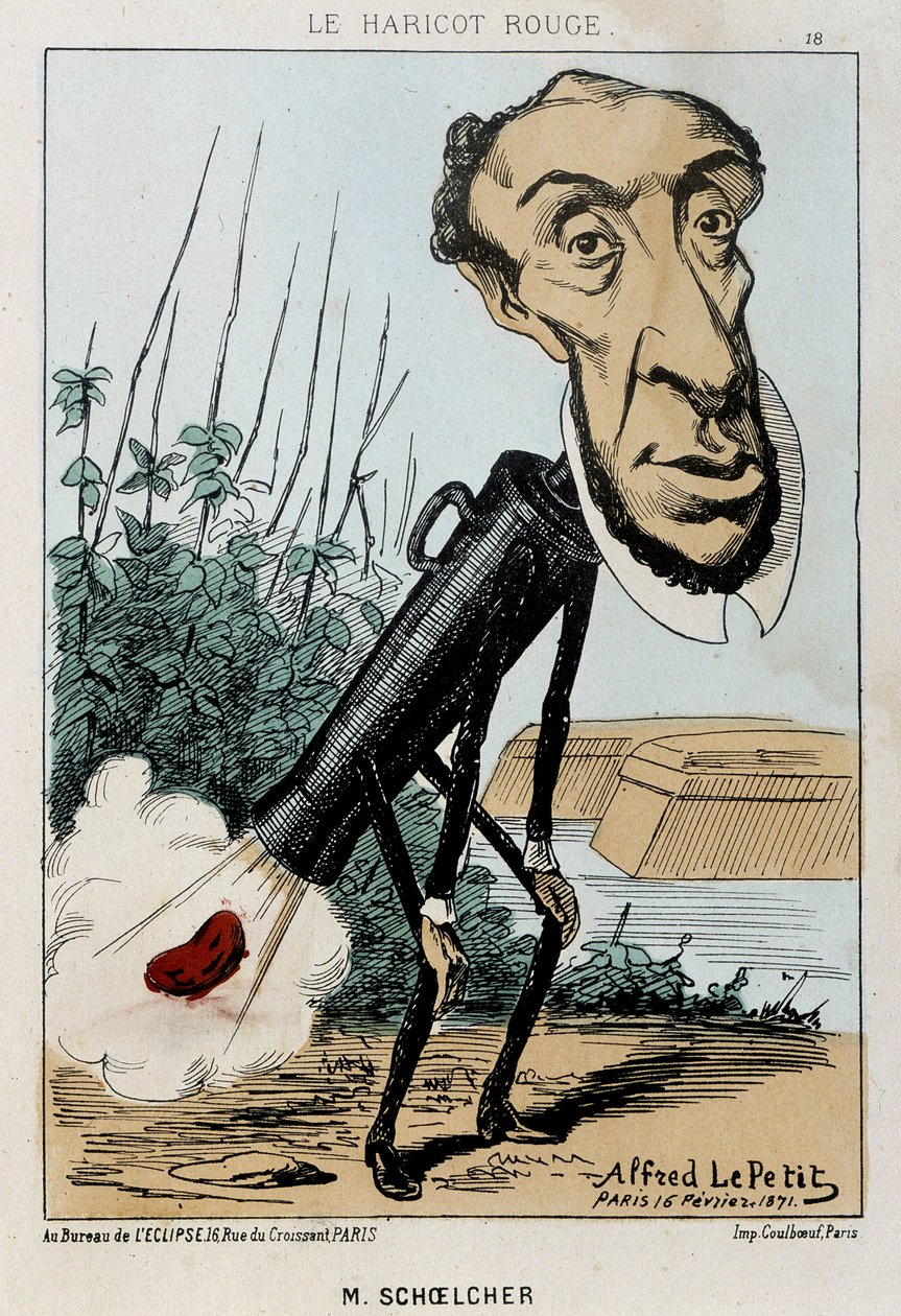 Le Bean rouge: karikatur af Victor Schoelcher repræsenteret i toget af Peter en bønne (prut) - ill. af 16/02/1871 i "Fleurs, Fruits et Vegetables du Jour" af Alfred Petit