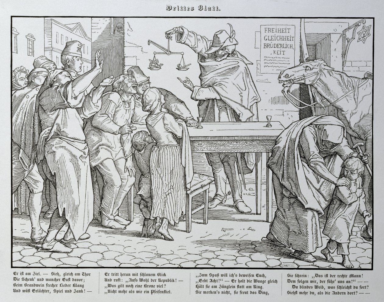 Døden foran et værtshus, fra "En anden dødedans" udgivet af Georg Wigand i Leipzig 1849 af Alfred Rethel