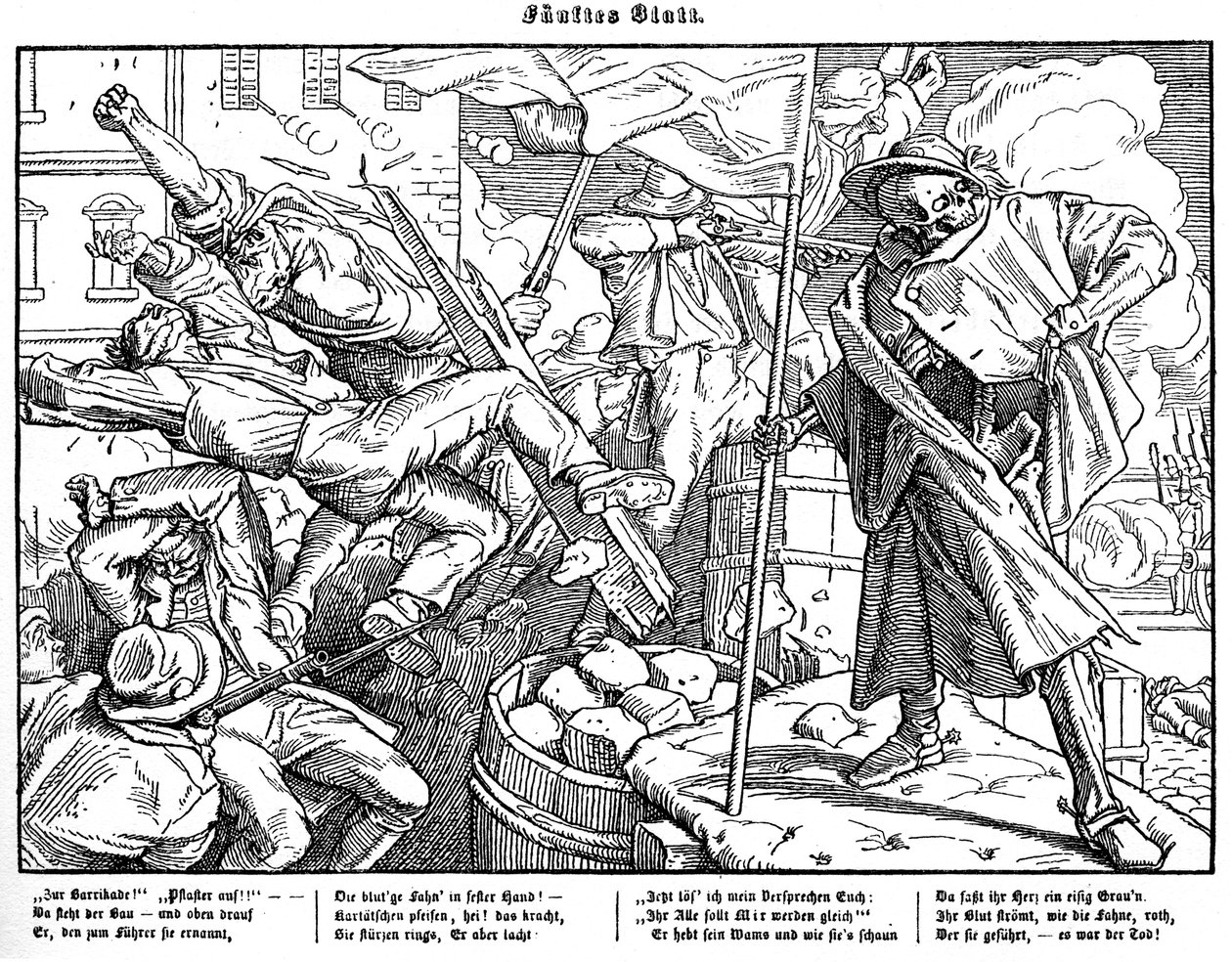 Totentanz 1848: Døden fører revolutionære borgere af Alfred Rethel