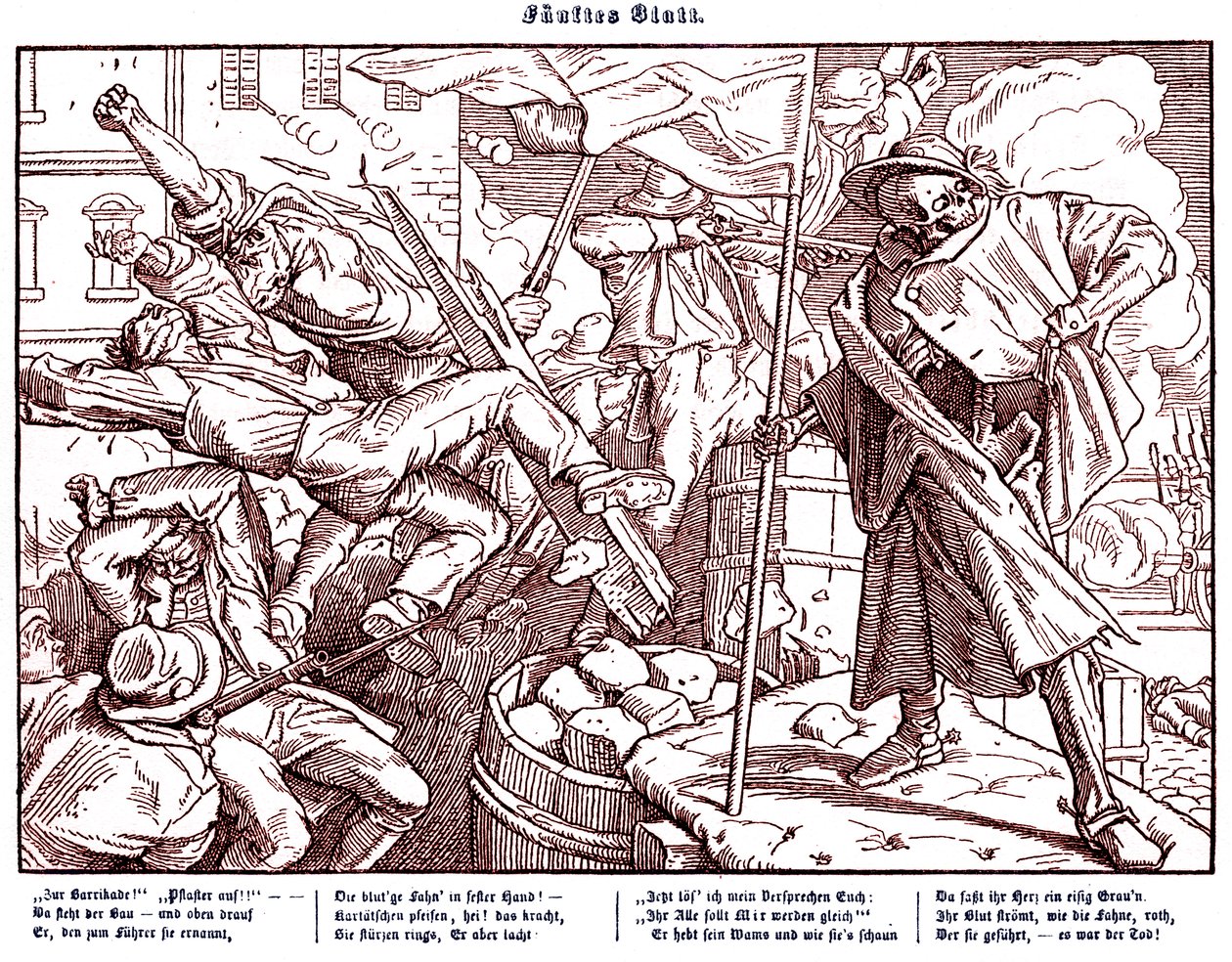 Totentanz 1848: Døden fører revolutionære borgere af Alfred Rethel