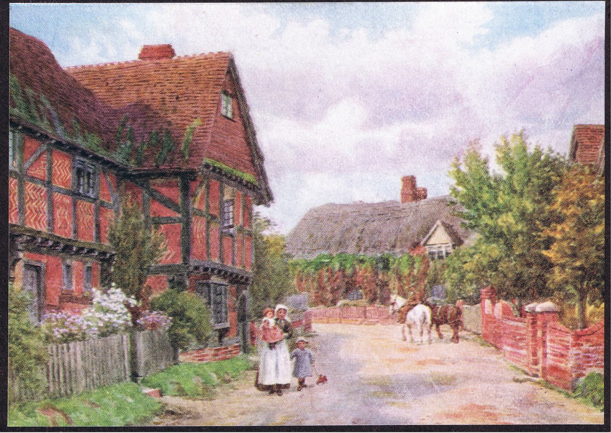 Cottages at East Hagbourne, fra The Cottages and the Village Life of Rural England udgivet af Dent & Sons Limited, 1912 af Alfred Robert Quinton