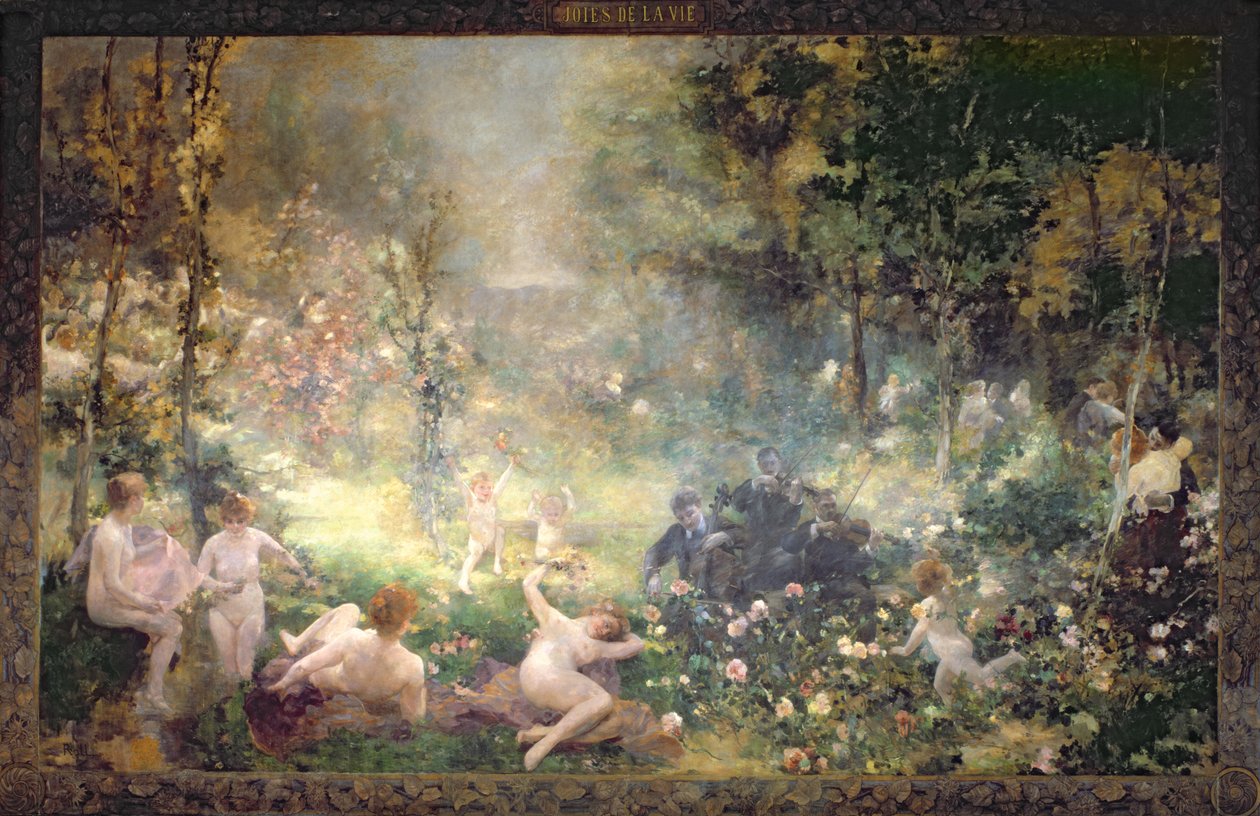 Livets glæder: blomster, kvinder, musik (vægmaleri) af Alfred Roll