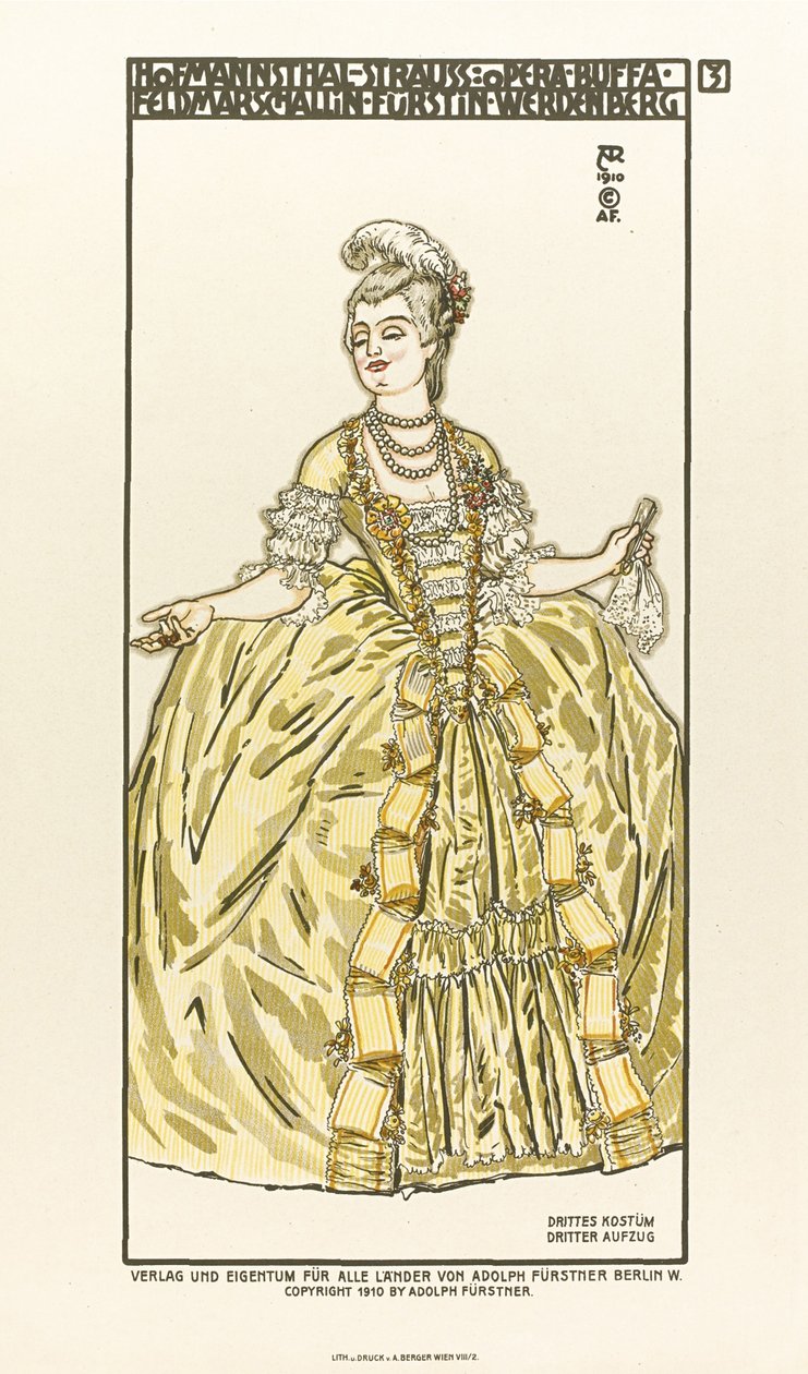 Kostumedesign til operaen Der Rosenkavalier The Knight of the Rose af Richard Strauss, 1910 af Alfred Roller