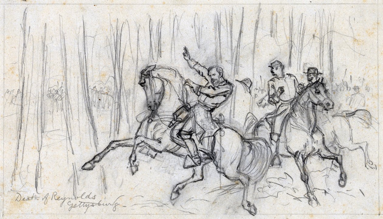 Reynolds død i Gettysburg 1863 (tegning) af Alfred Rudolph Waud