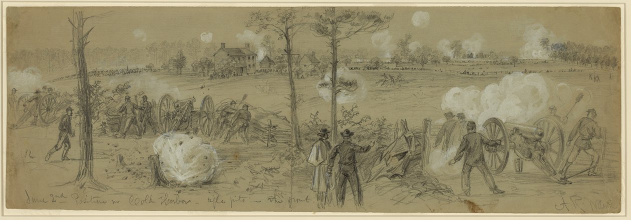 2. juni Stilling nr. Cold Harbour-rifle gruber foran af Alfred Rudolph Waud