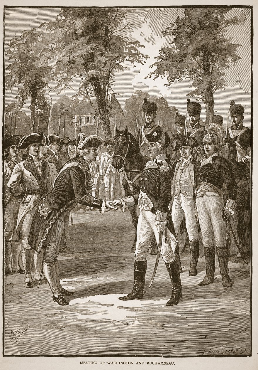 Møde mellem Washington og Rochambeau, pub. 1896 af Alfred Rudolph Waud