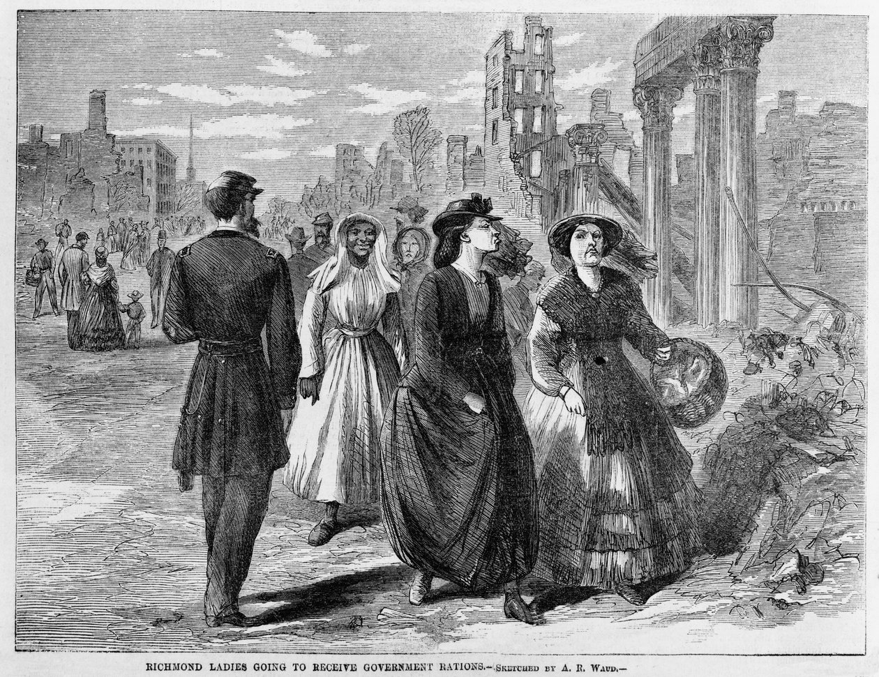 Richmond Ladies vil modtage regeringsrationer, udgivet 1865 af Alfred Rudolph Waud