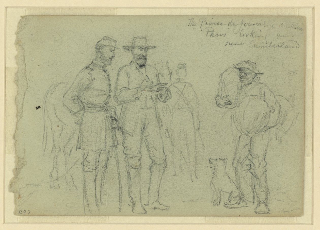 Prinsen de Joinville skitserer "Paris" og ser på, nær Cumberland af Alfred Rudolph Waud