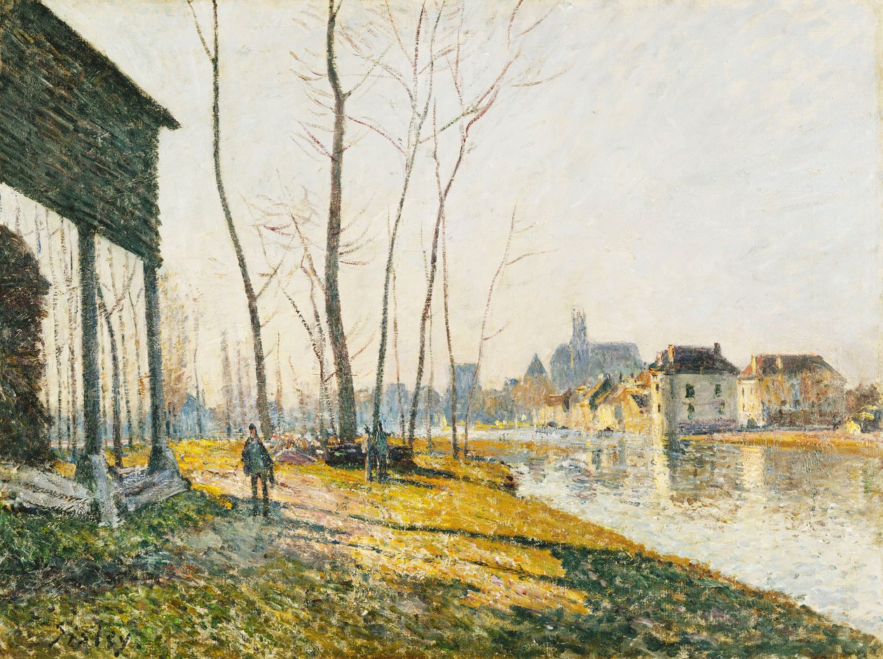 En februarmorgen i Moret-sur-Loing; Februar morgen i Moret-sur-Loing, 1881 af Alfred Sisley