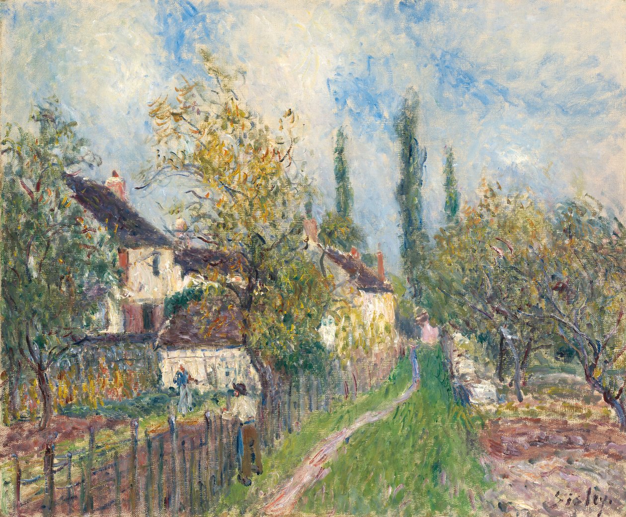 Fransk: Un sentier aux Sablons En sti ved Les Sablons af Alfred Sisley