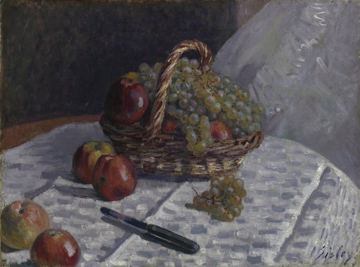 Æbler og druer i en kurv, ca. 1880-81 af Alfred Sisley