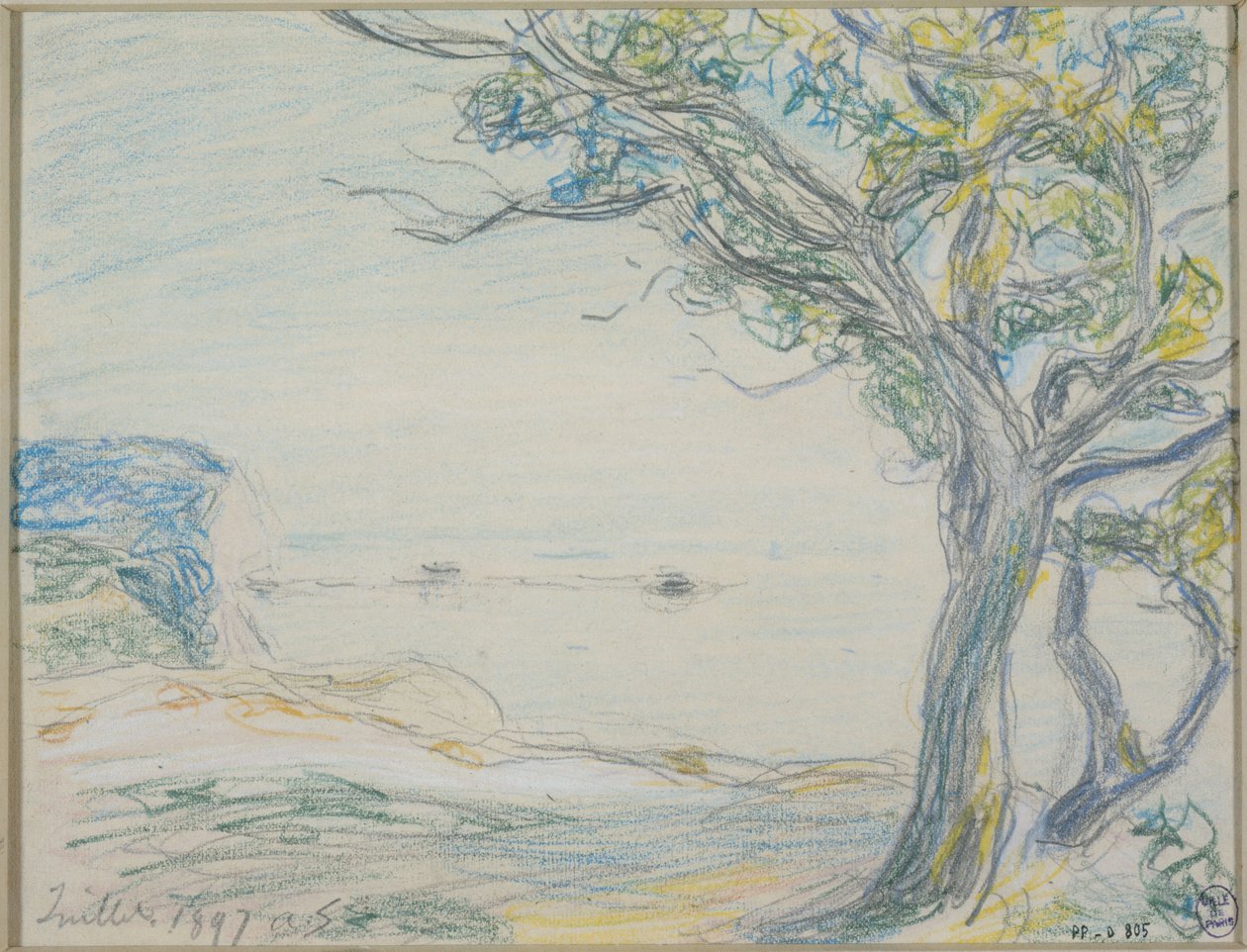 Træer ved havet af Alfred Sisley