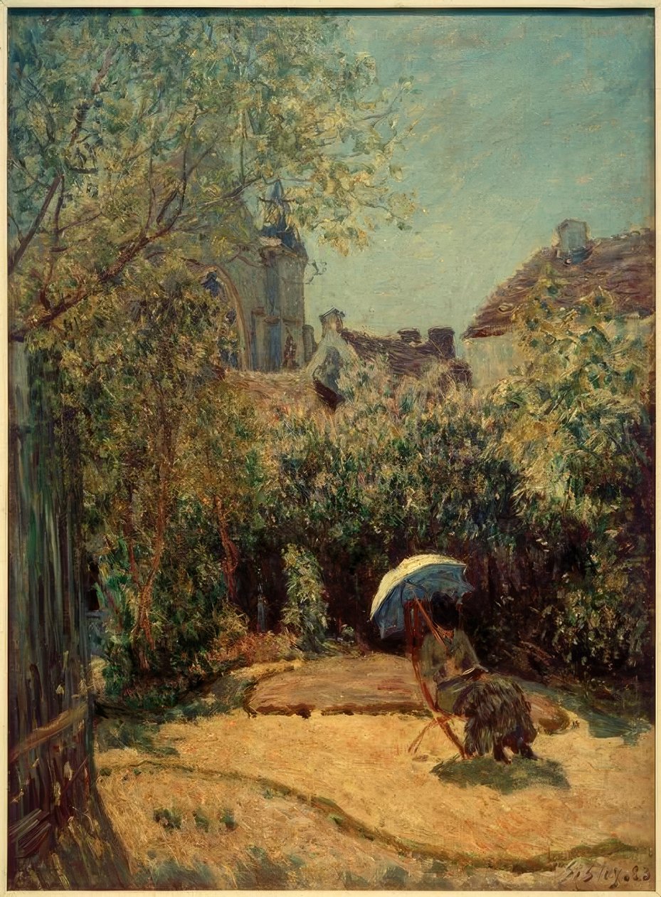 Kvinde med en parasol - Sommerscene af Alfred Sisley