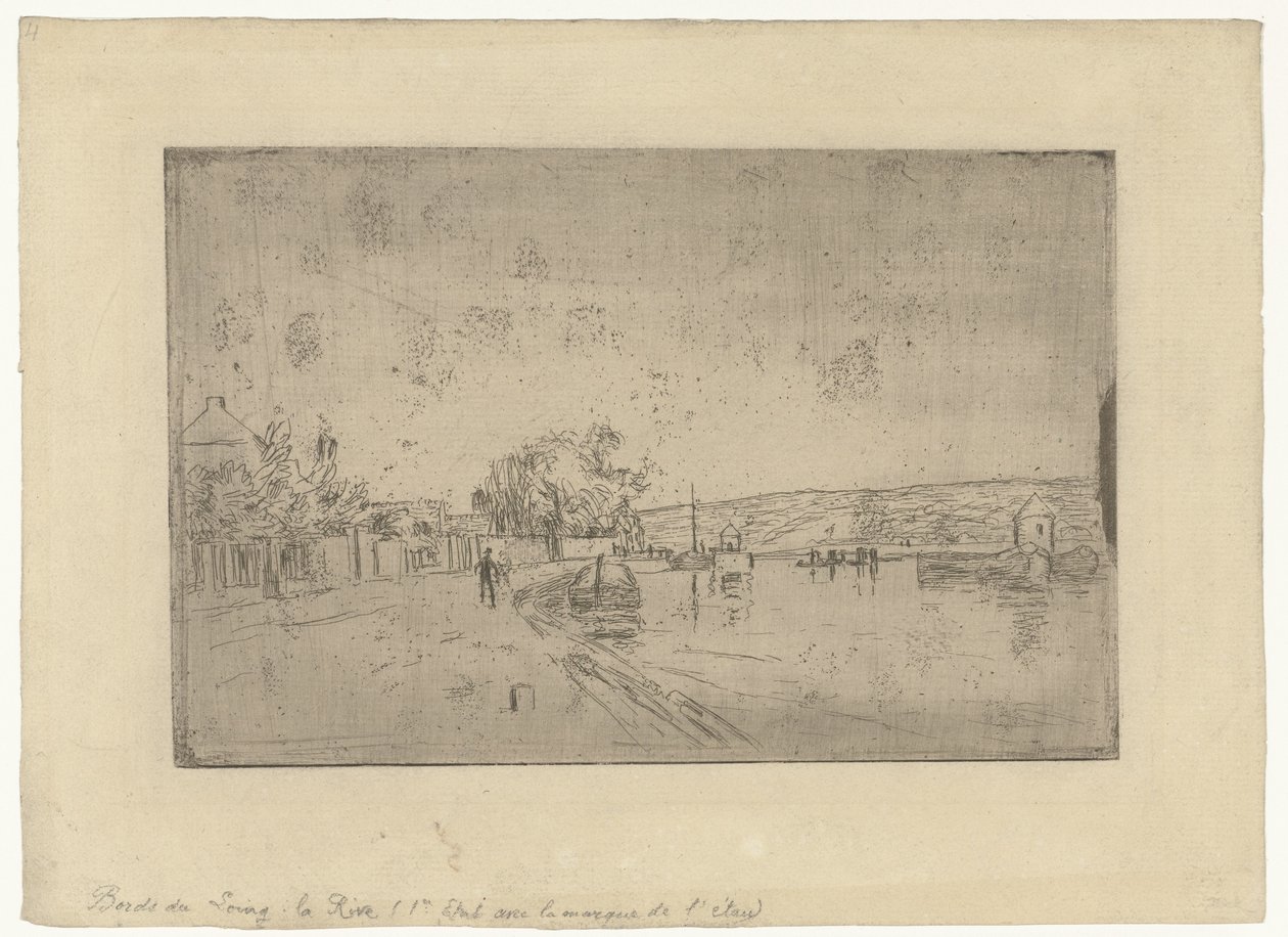 Udsigt over floden Loing med både fra bredden Bords du Loing: La Rive af Alfred Sisley