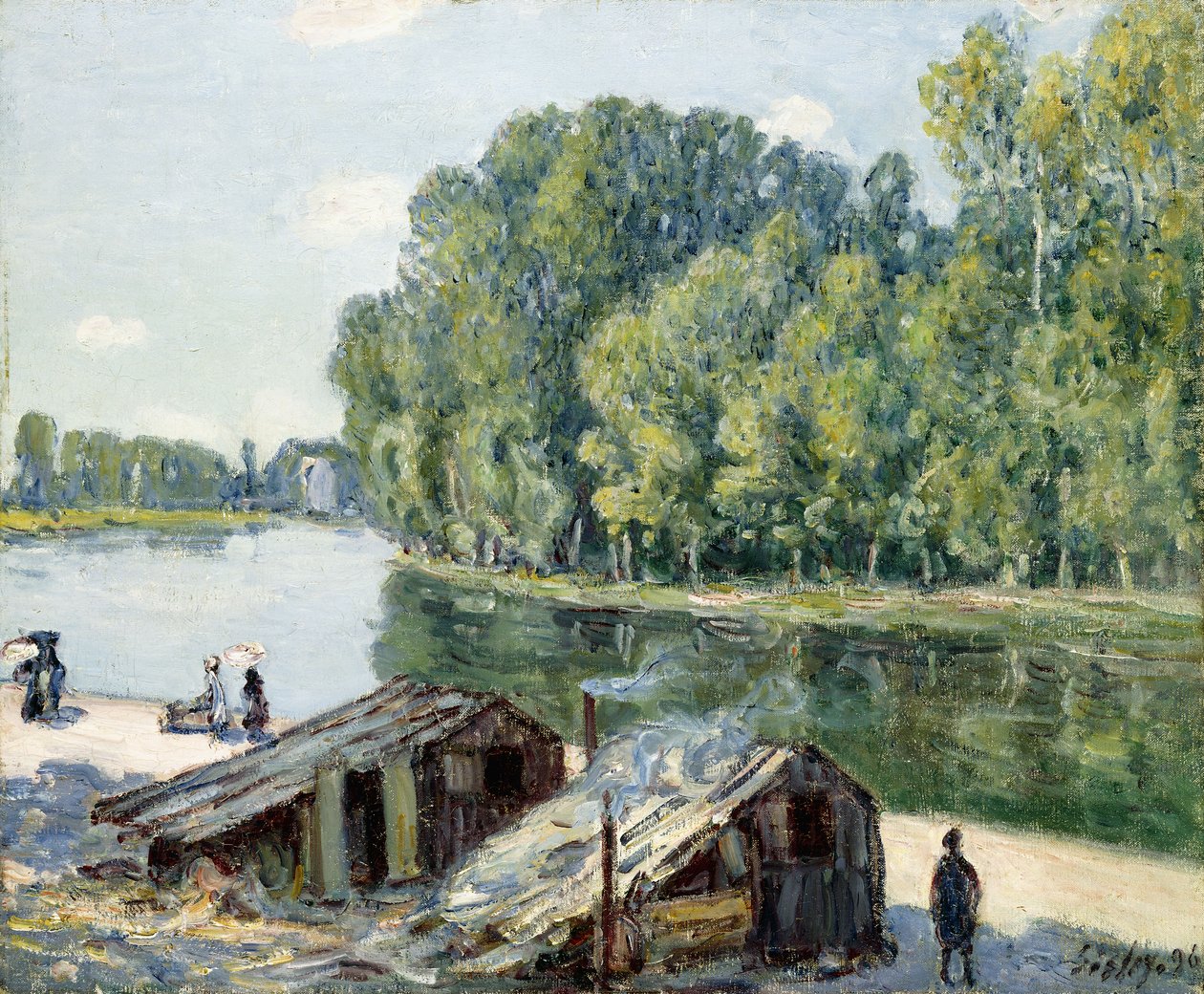 Hytter langs Canal du Loing, effekt af sollys, 1896 af Alfred Sisley