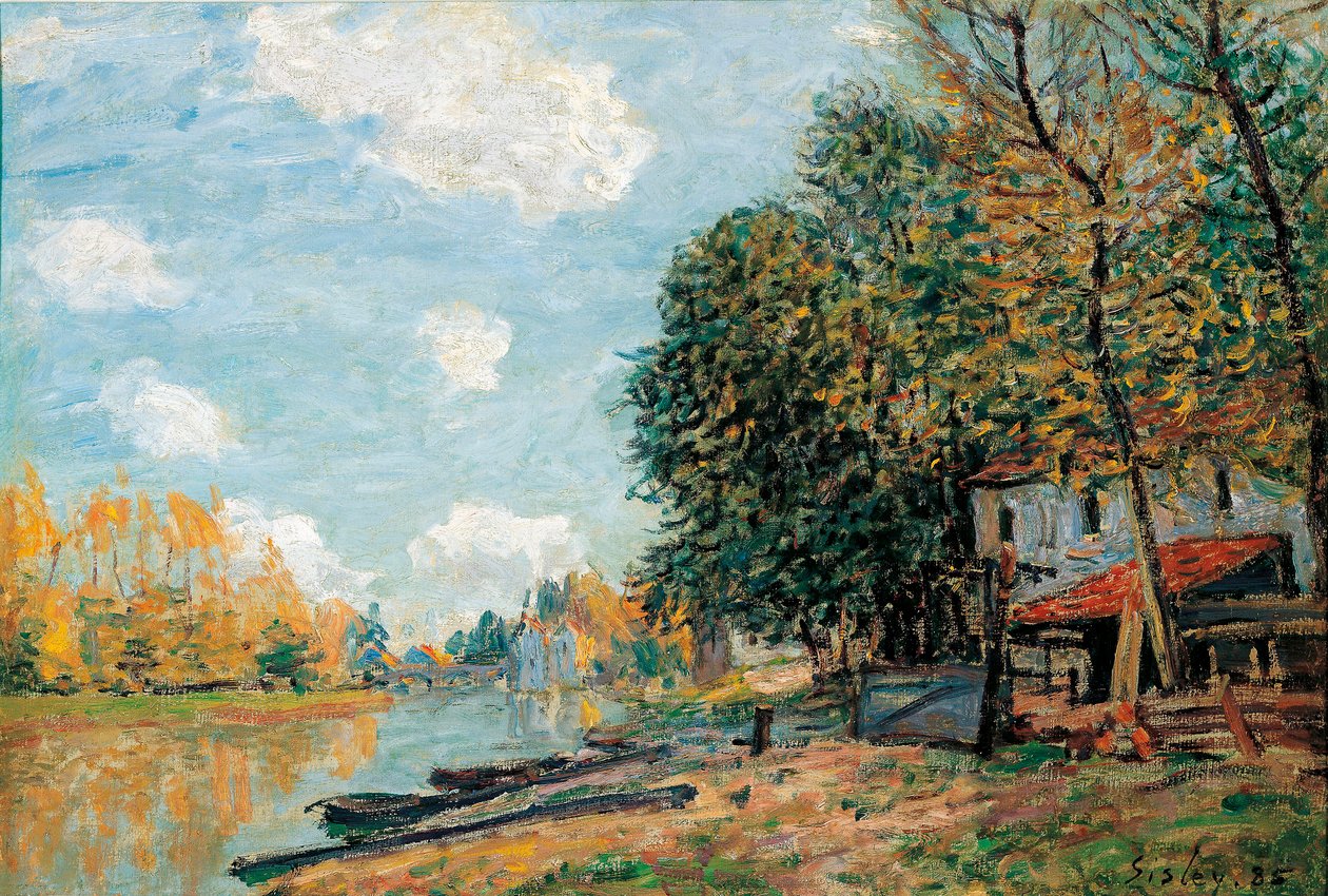 Moret, Les rives de la riviere Loing - Peinture de Alfred Sisley (1839-1899) - Moret, The Banks of the River Loing - Olie på lærred af Alfred Sisley (1839-1899) af Alfred Sisley