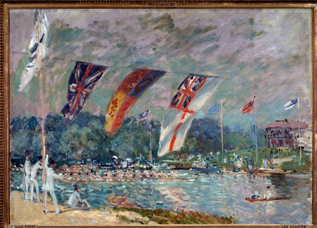 Regatta i Molesey, England - olie på lærred af Alfred Sisley