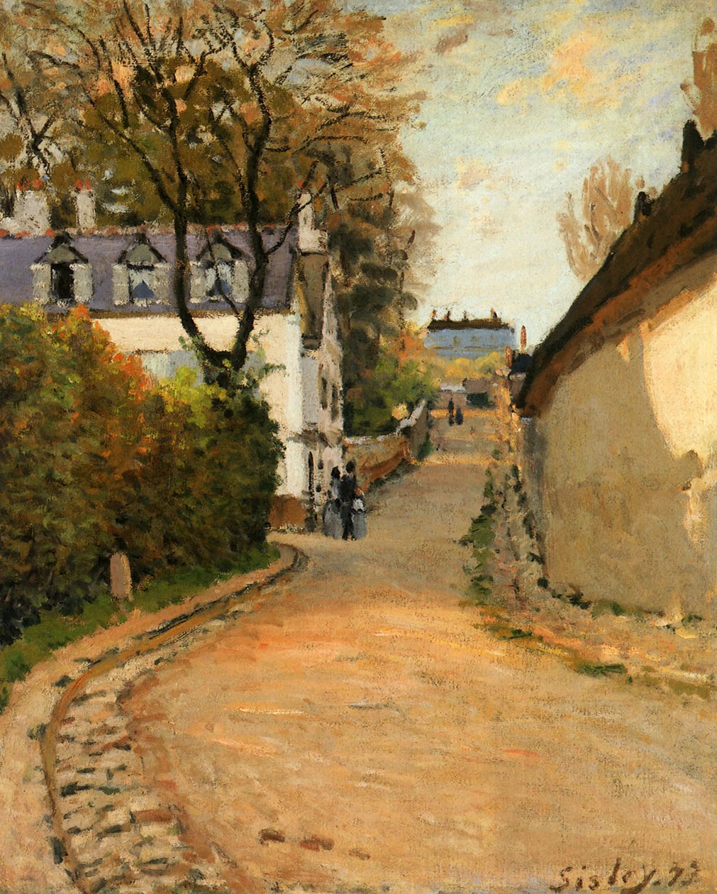 Rue de la Princesse, Louveciennes, ser mod nord, ca. 1873 (olie på lærred) af Alfred Sisley