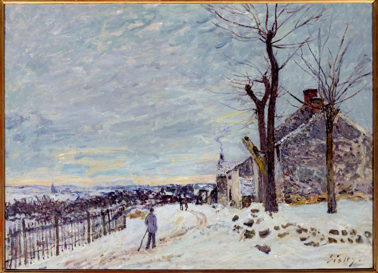 Snevejr i Veneux-Nadon (Veneux Nadon en Seine et Marne). Maleri af Alfred Sisley (1839 - 1899) af Alfred Sisley