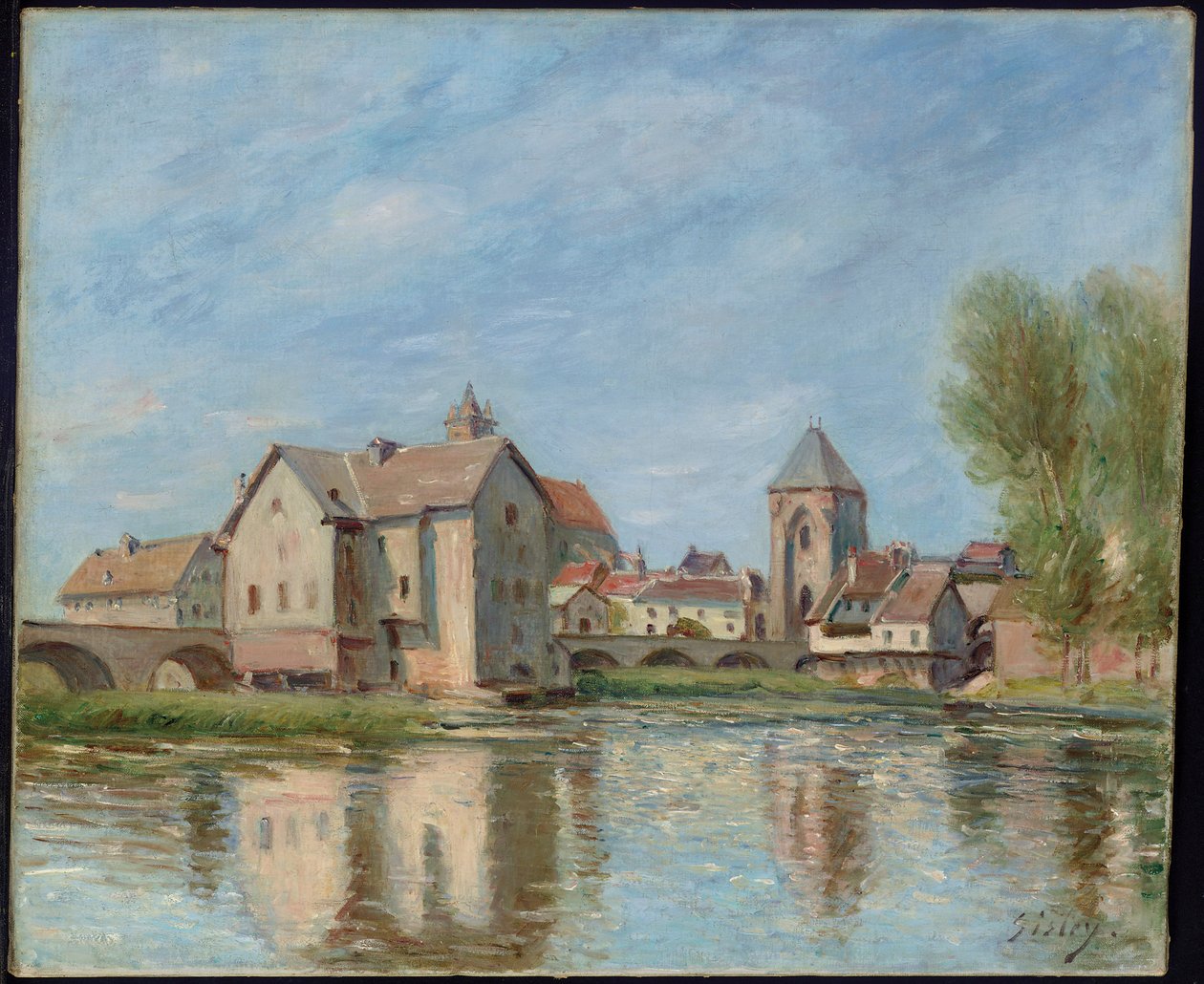 Broen og møllerne i Moret sur Loing, 1892 af Alfred Sisley