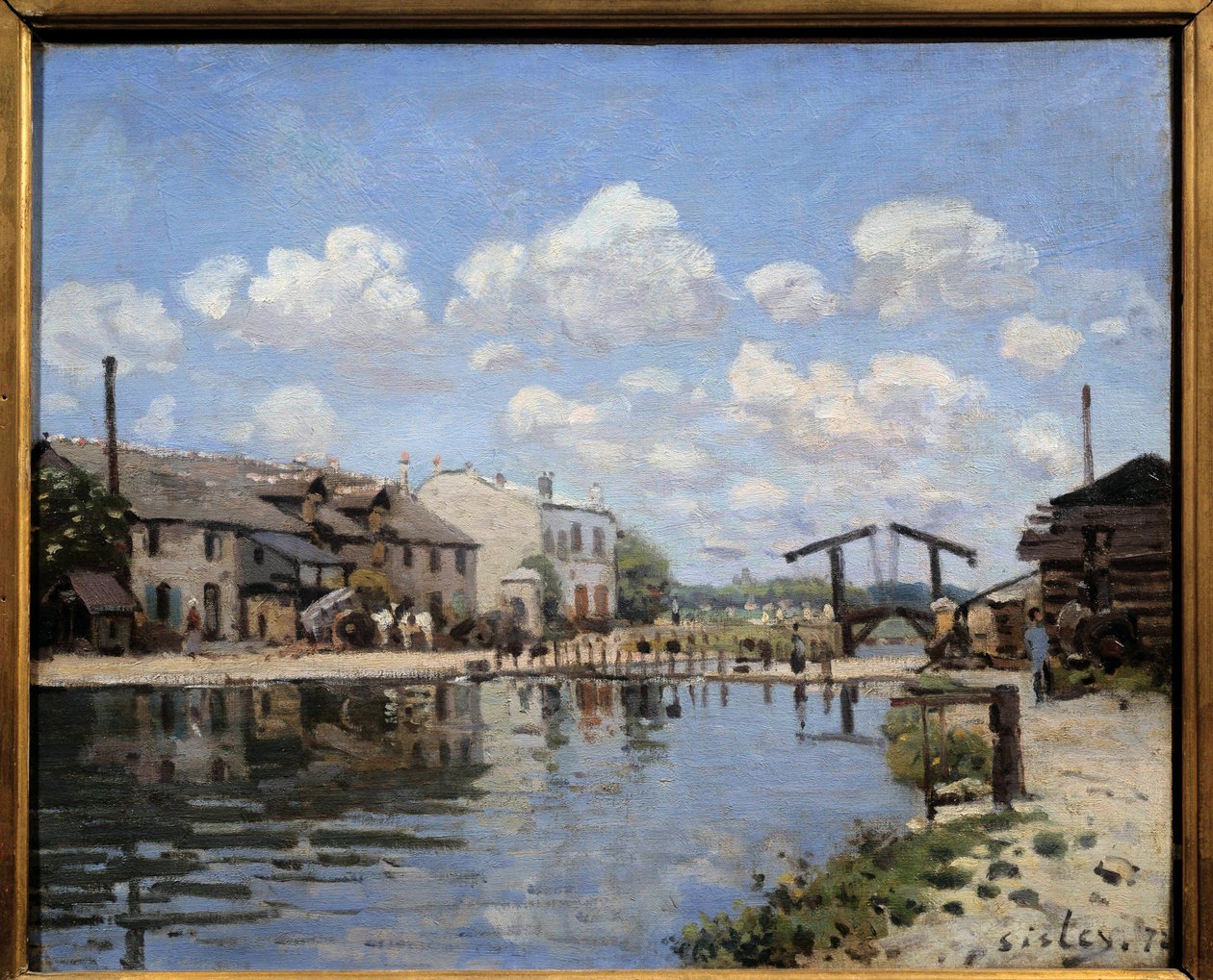 Canal Saint Martin i Paris i 1872 Udsigt over slusen. Maleri af Alfred Sisley (1839-1899) 1872 Dim. 0,38 x 0,46 m Paris, musee d