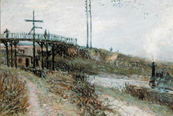 Gangbroen over jernbanen ved Sevres, ca. 1879 af Alfred Sisley