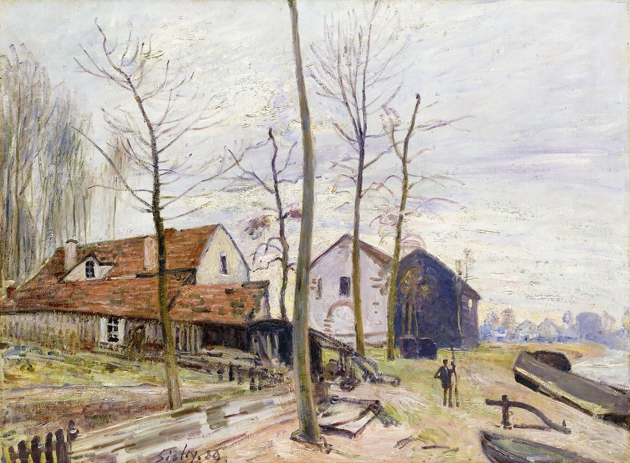 Møllerne af Moret, med Rising Sun; The Mills of Moret, ved solopgang, 1889 af Alfred Sisley