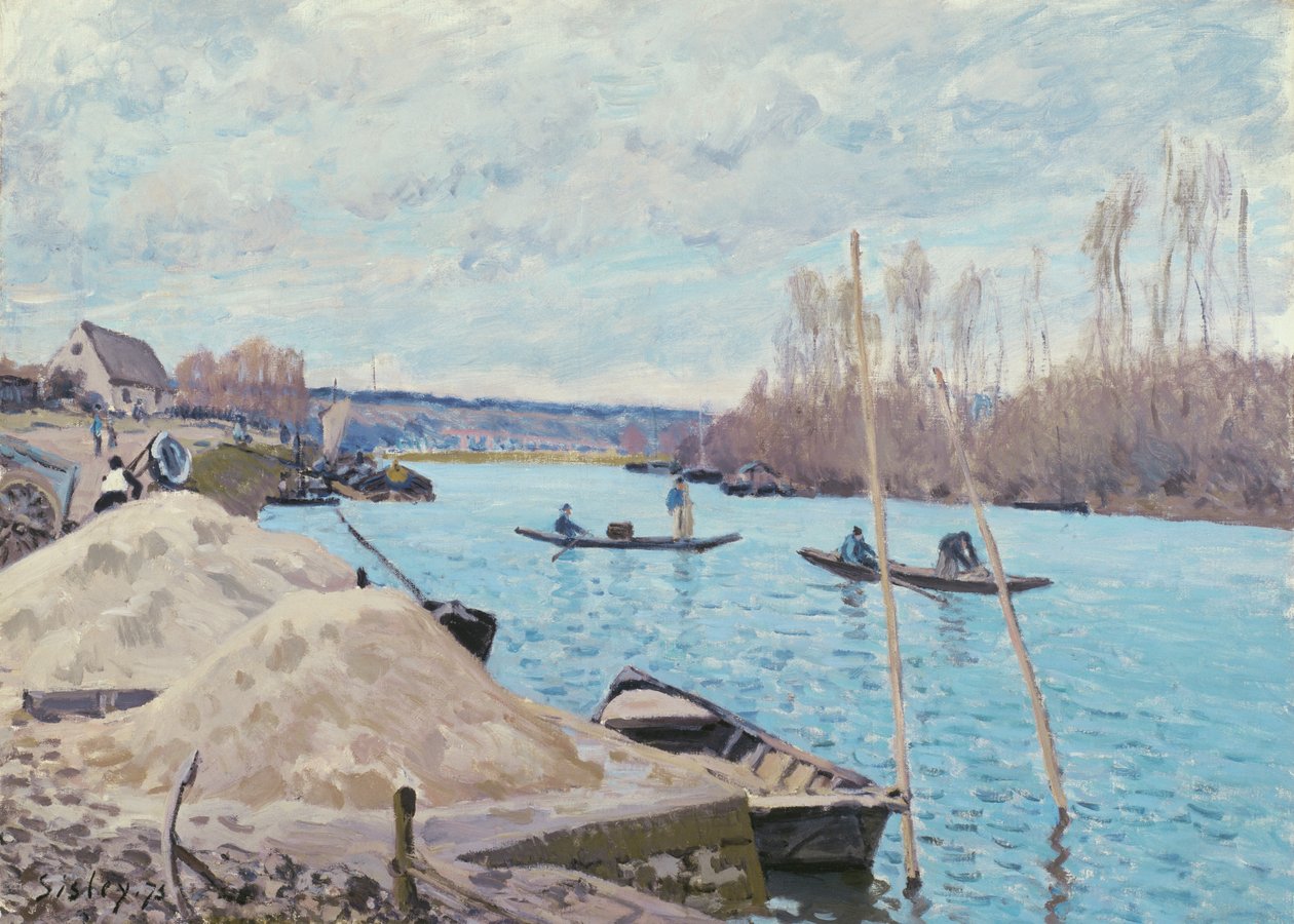 Seinen ved Port-Marly, bunker af sand af Alfred Sisley