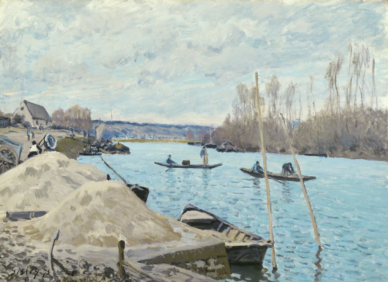 Seinen ved Port-Marly, bunker af sand, 1875 af Alfred Sisley