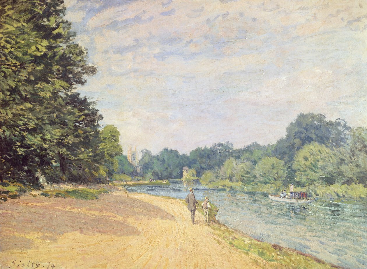 Themsen med Hampton Church, 1874 af Alfred Sisley