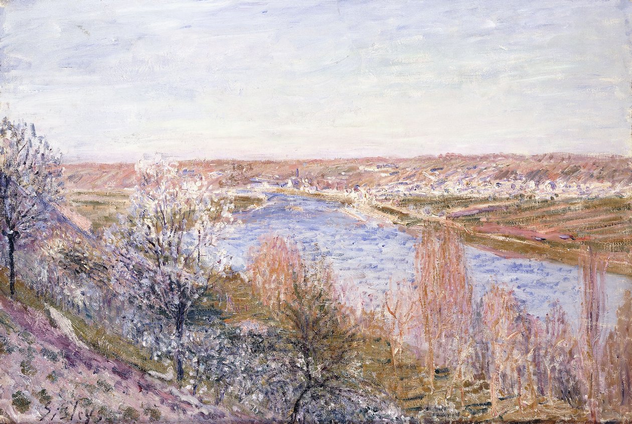 Landsbyen Champagne ved solnedgang-april, 1885 af Alfred Sisley