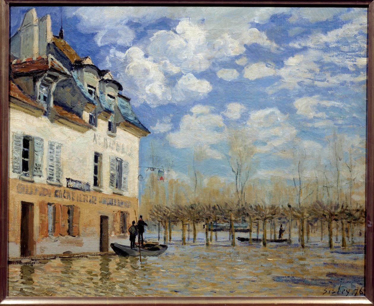 Båden under oversvømmelsen, Port Marly (Port-Marly) Maleri af Alfred Sisley (1839-1899) 1876 Søn. 0,5x0,61 m Paris, musee d