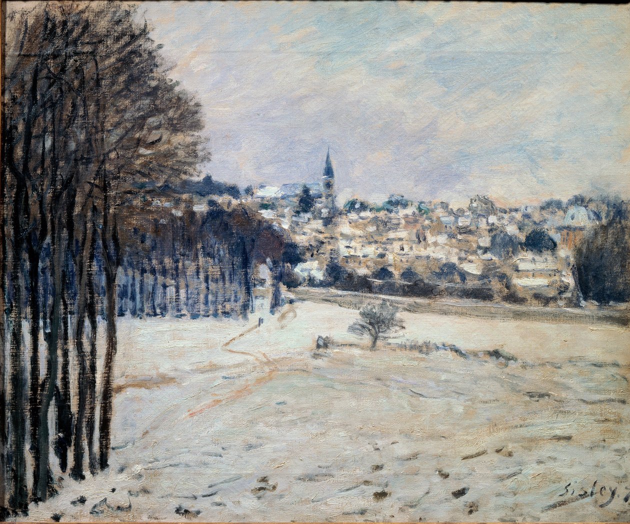Sneen i Marly - olie på lærred af Alfred Sisley