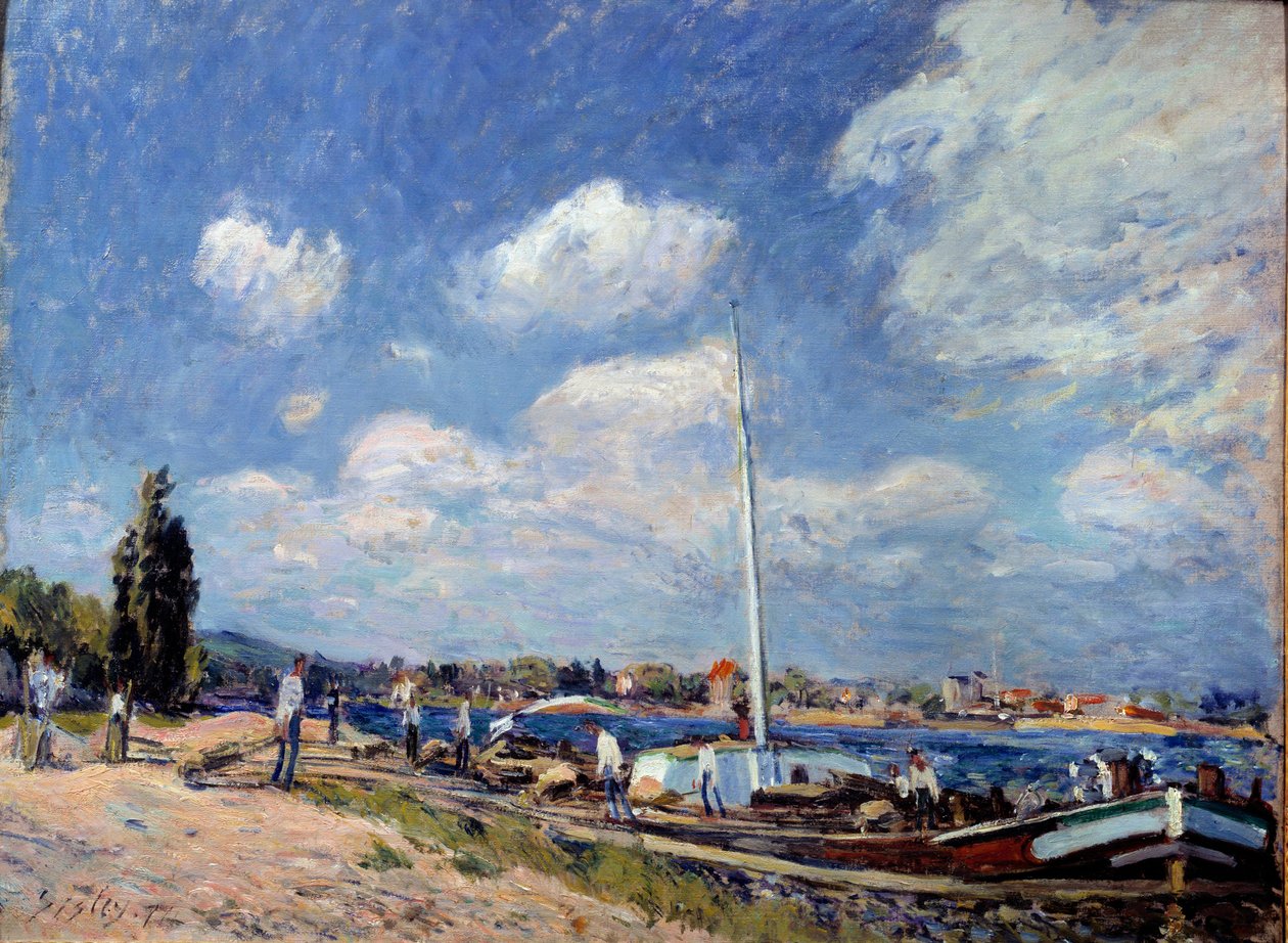 Losser prammene i Billancourt. Maleri af Alfred Sisley (1839 - 1899) af Alfred Sisley