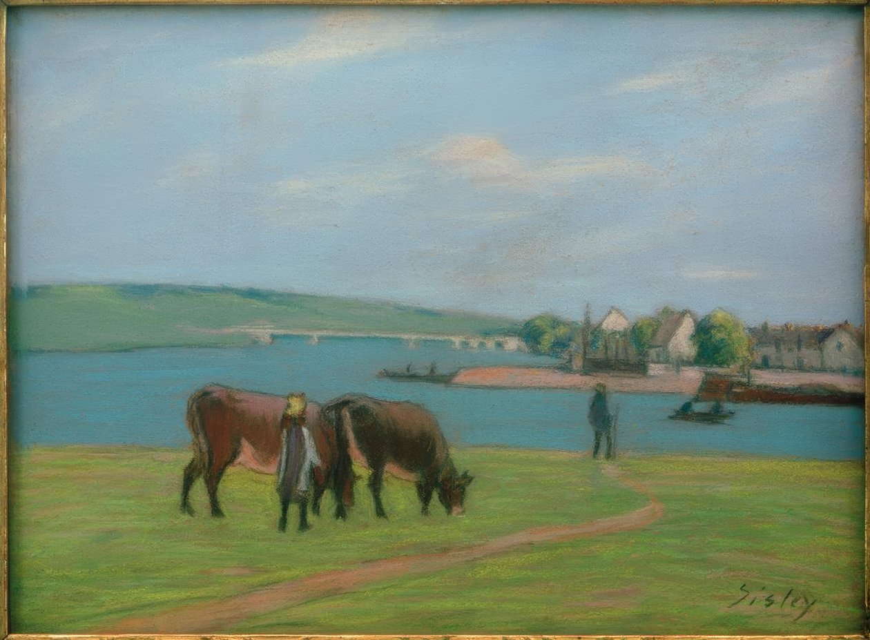 Køer på bredden af ​​Seinen i Saint-Mammès af Alfred Sisley