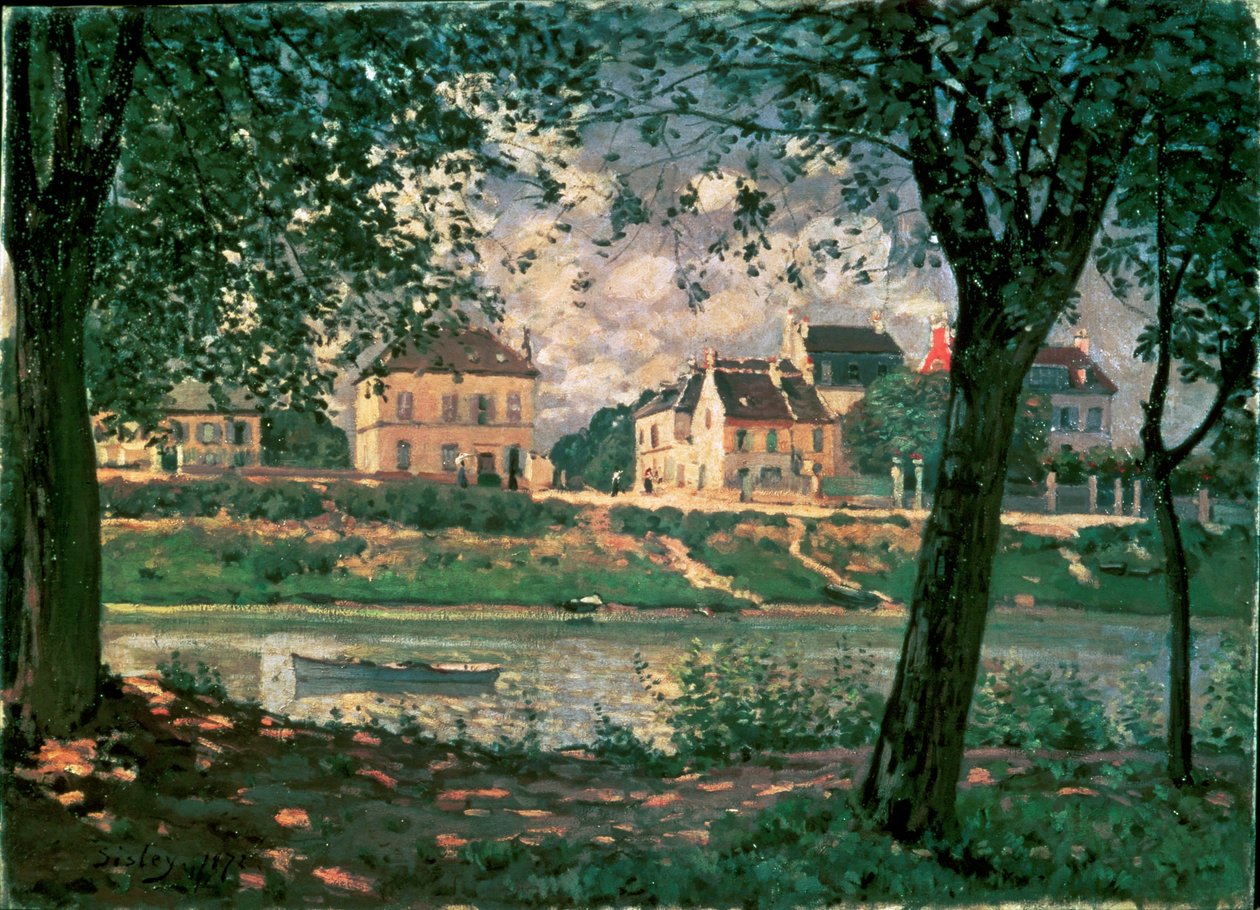 Landsby ved Seinen (maleri på lærred) af Alfred Sisley