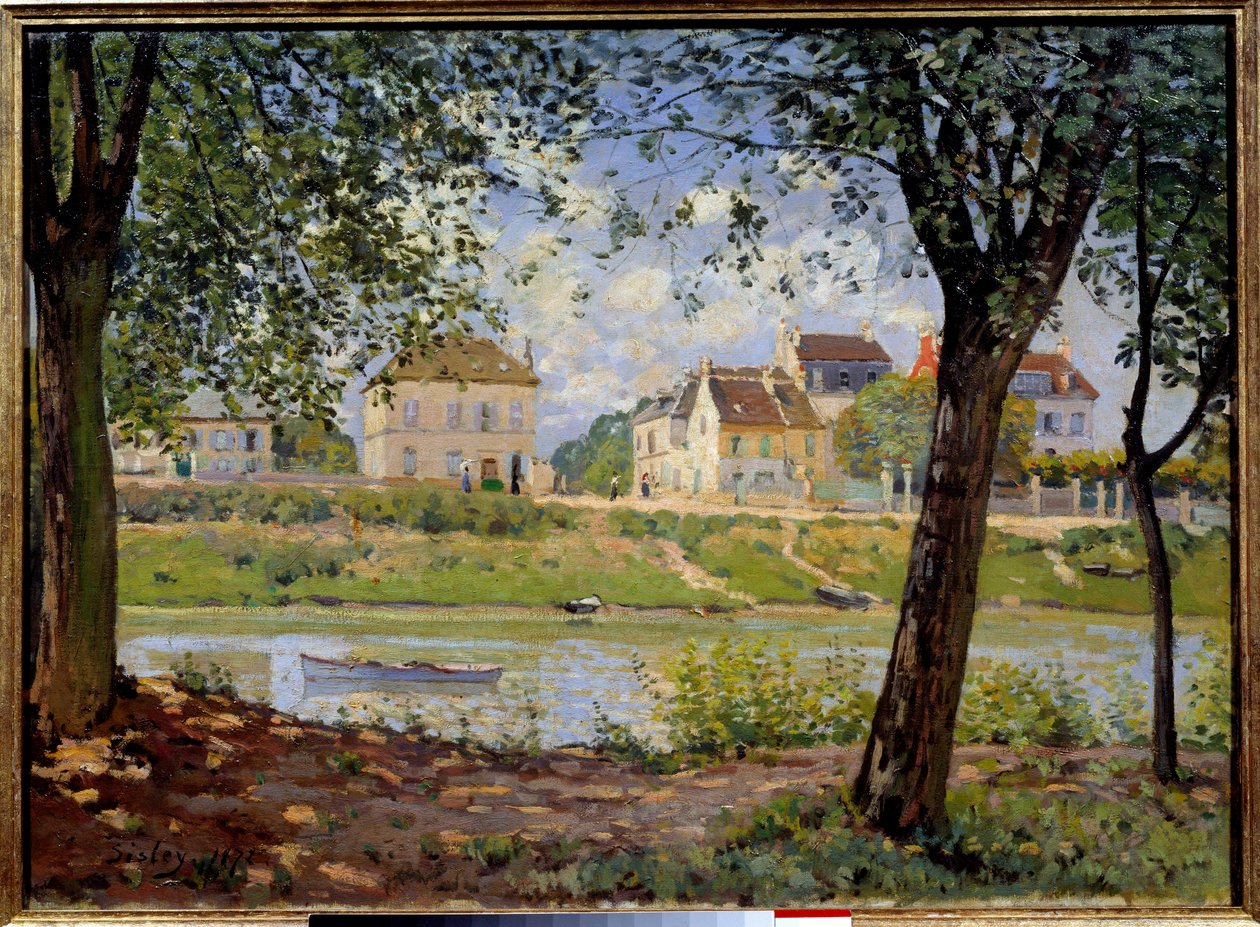 Villeneuve La Garenne eller landsby ved bredden af Seinen. Maleri af Alfred Sisley (1839-1899) af Alfred Sisley