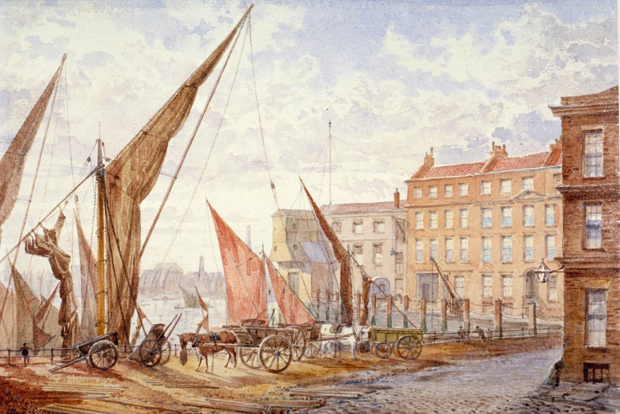Udsigt over Maidstone Wharf, Queenhithe, City of London, 1865. af Alfred Slocombe