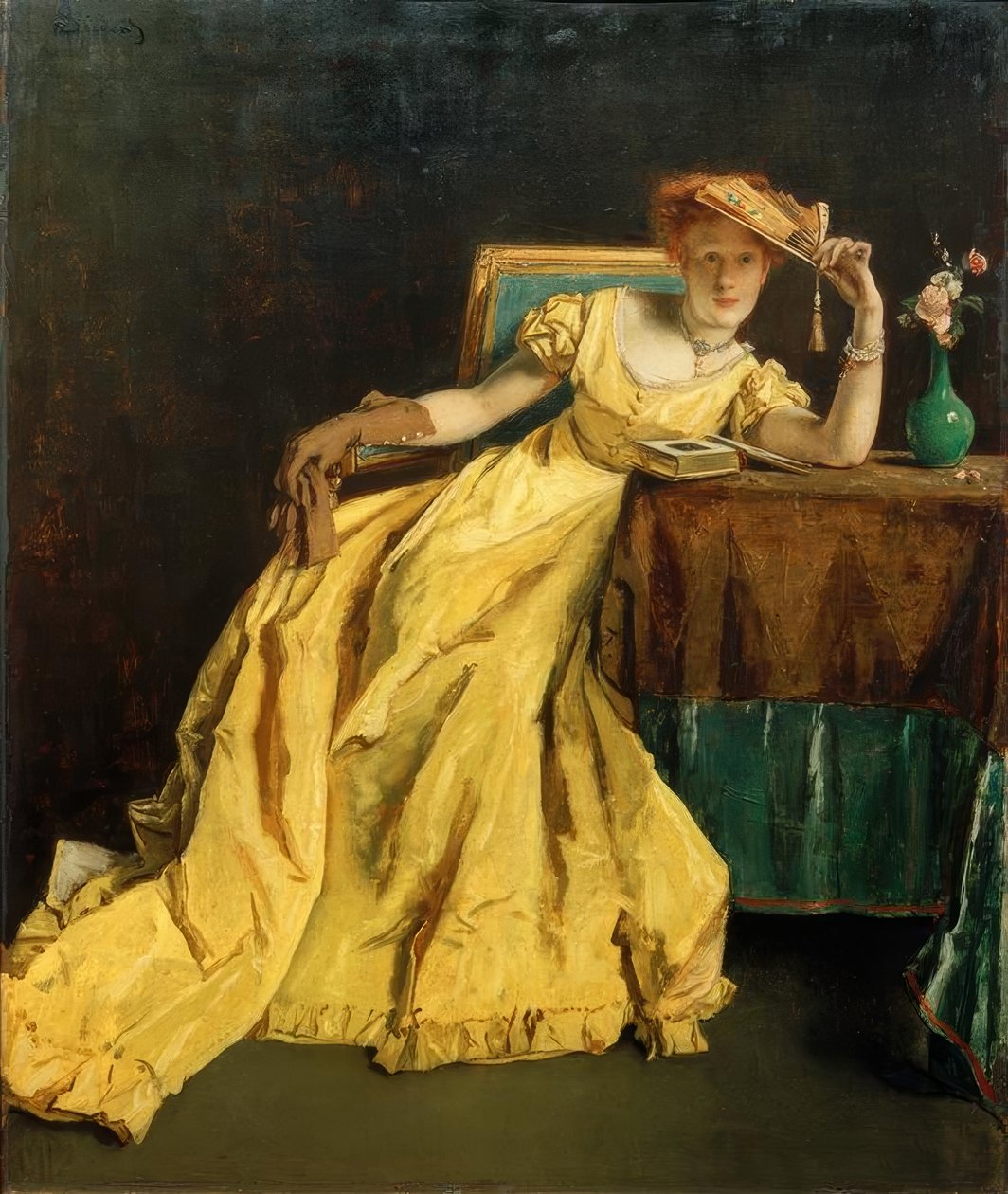 A.Stevens, damen i gult af Alfred Emile Stevens