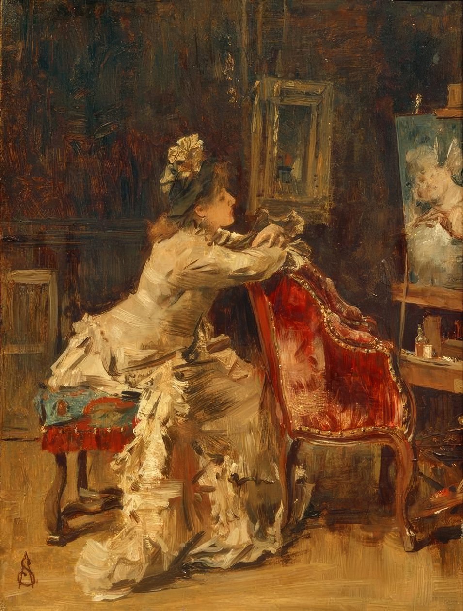 A.Stevens, Waiting eller Atelieret af Alfred Emile Stevens